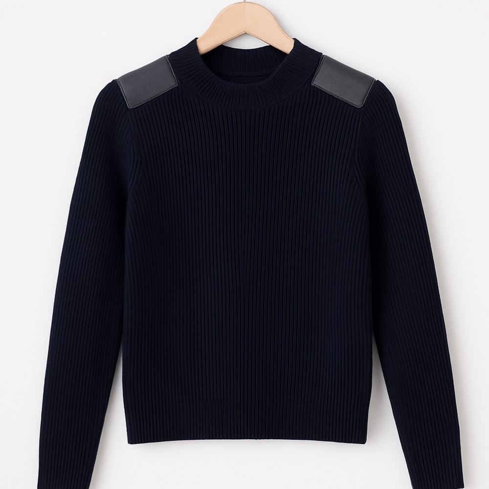 Vince 100% Wool Sweater w/ Genuine Leather Shoulder & Elbow Patches